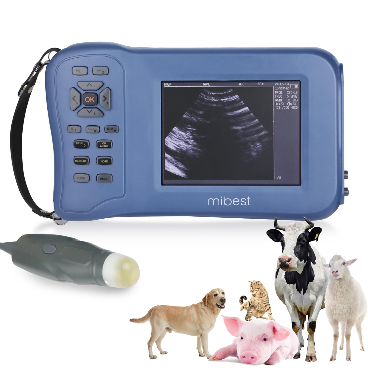 Mibest Portable Veterinary Ultrasound Scanner for Pregnancy Check 5.8 Inch LCD Screen - Handheld Veterinary Ultrasound System with 3.5 MHz Convex Probe - Durable for Farm and Small Animal Use